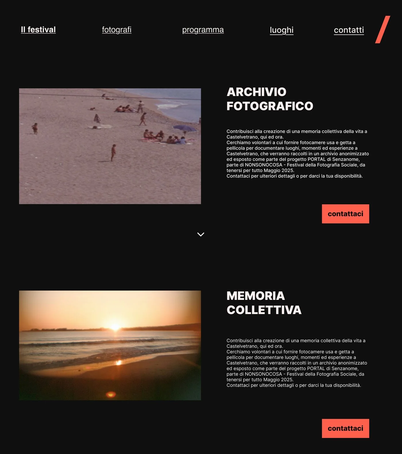 Sezioni archivio fotografico e memoria collettiva, con la chiamata ai volontari